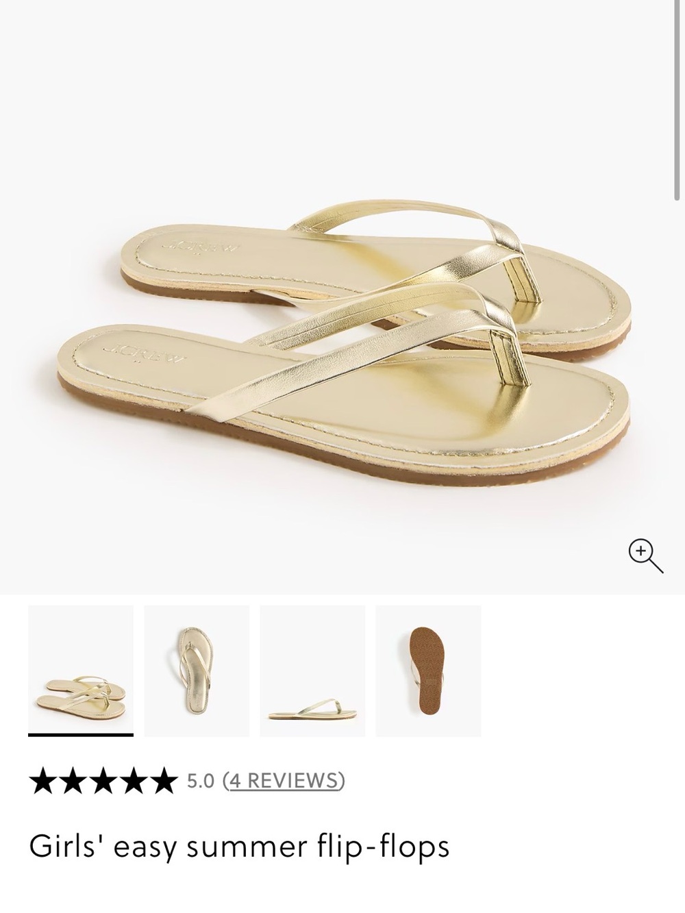 J. Crew Factory Girls' Metallic Gold Flip-Flop Sandals